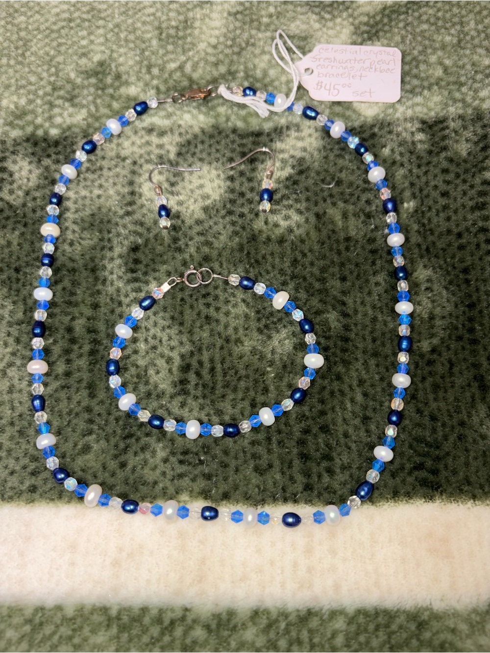 Freshwater Blue Pearl & Crystal Necklace Set